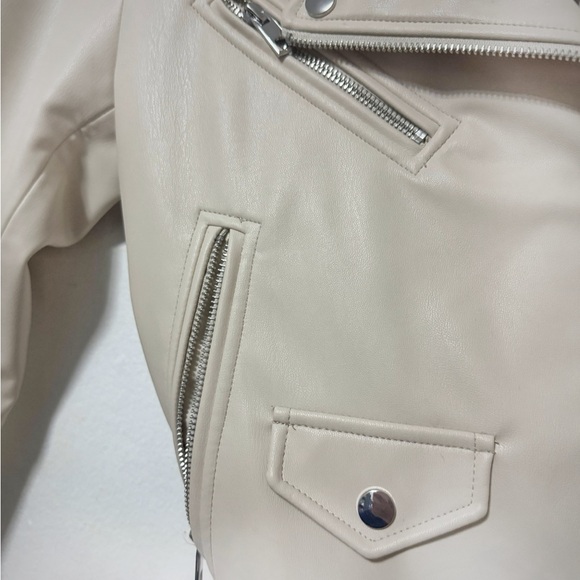 Zara Women's Light Beige Faux Motorcycle Leather Jacket - Picture 3 of 9